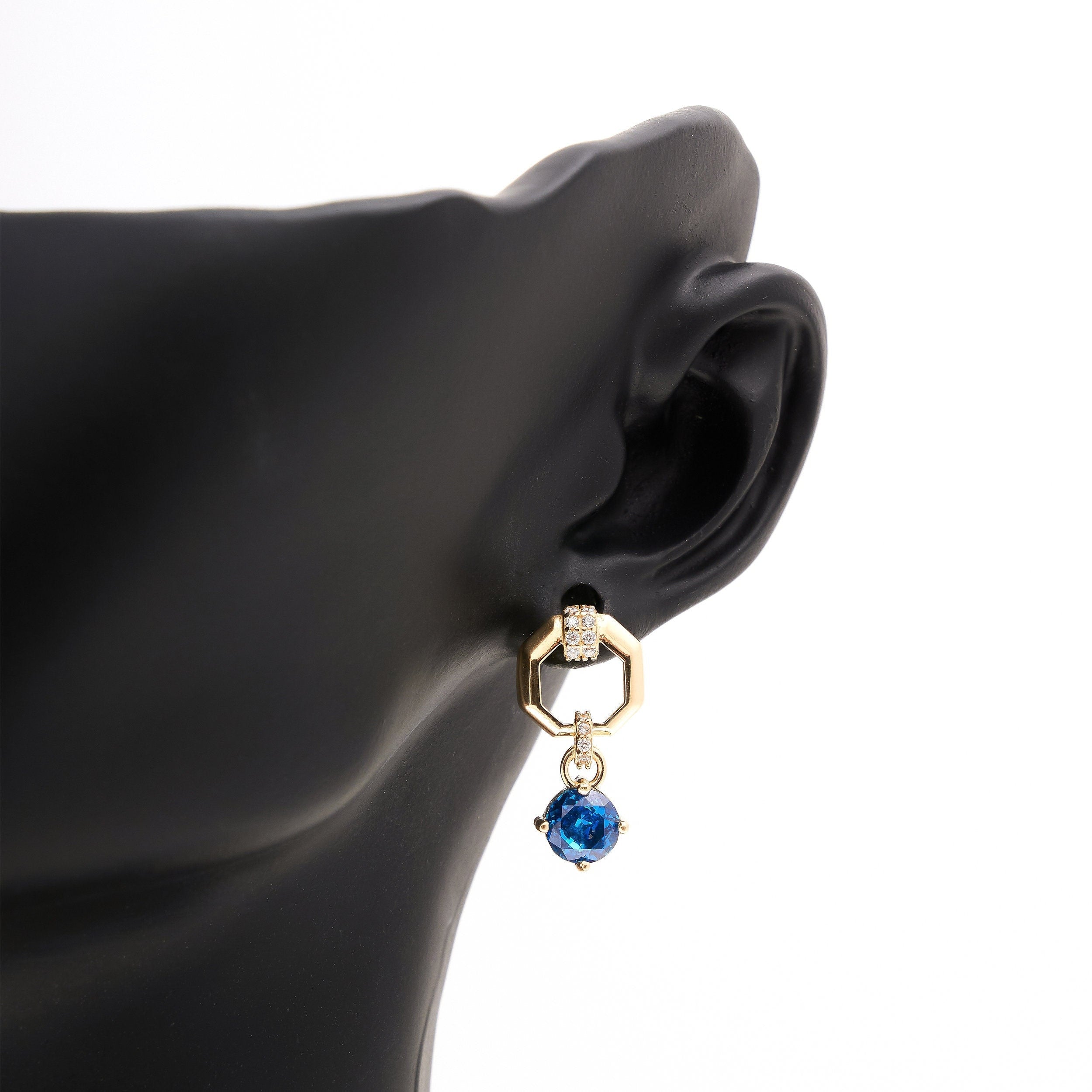 14K Real Gold London Blue Topaz Earrings