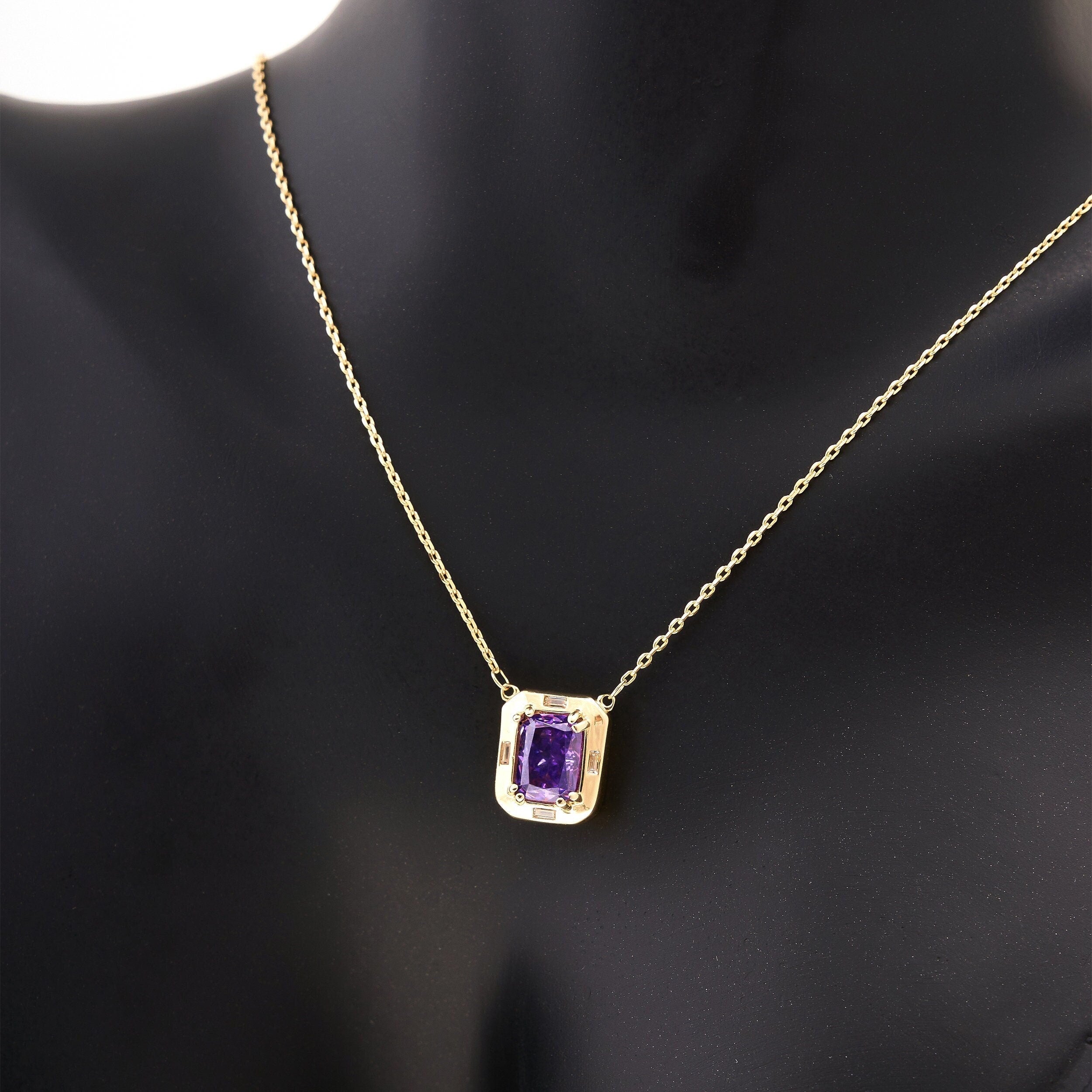 14K Solid Gold Amethyst Necklace