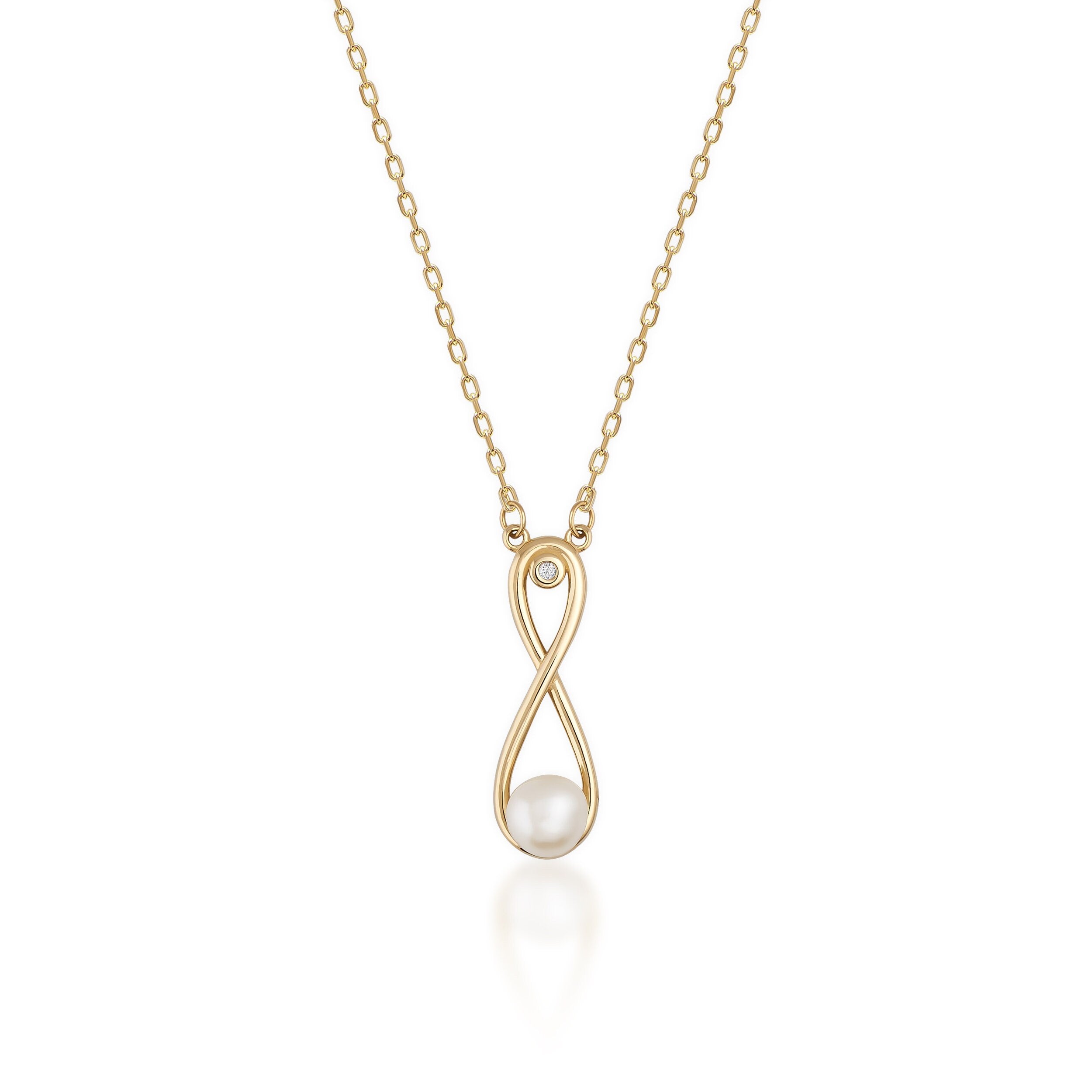 14K Solid Gold Dainty Pearl Promise Infinity Necklace