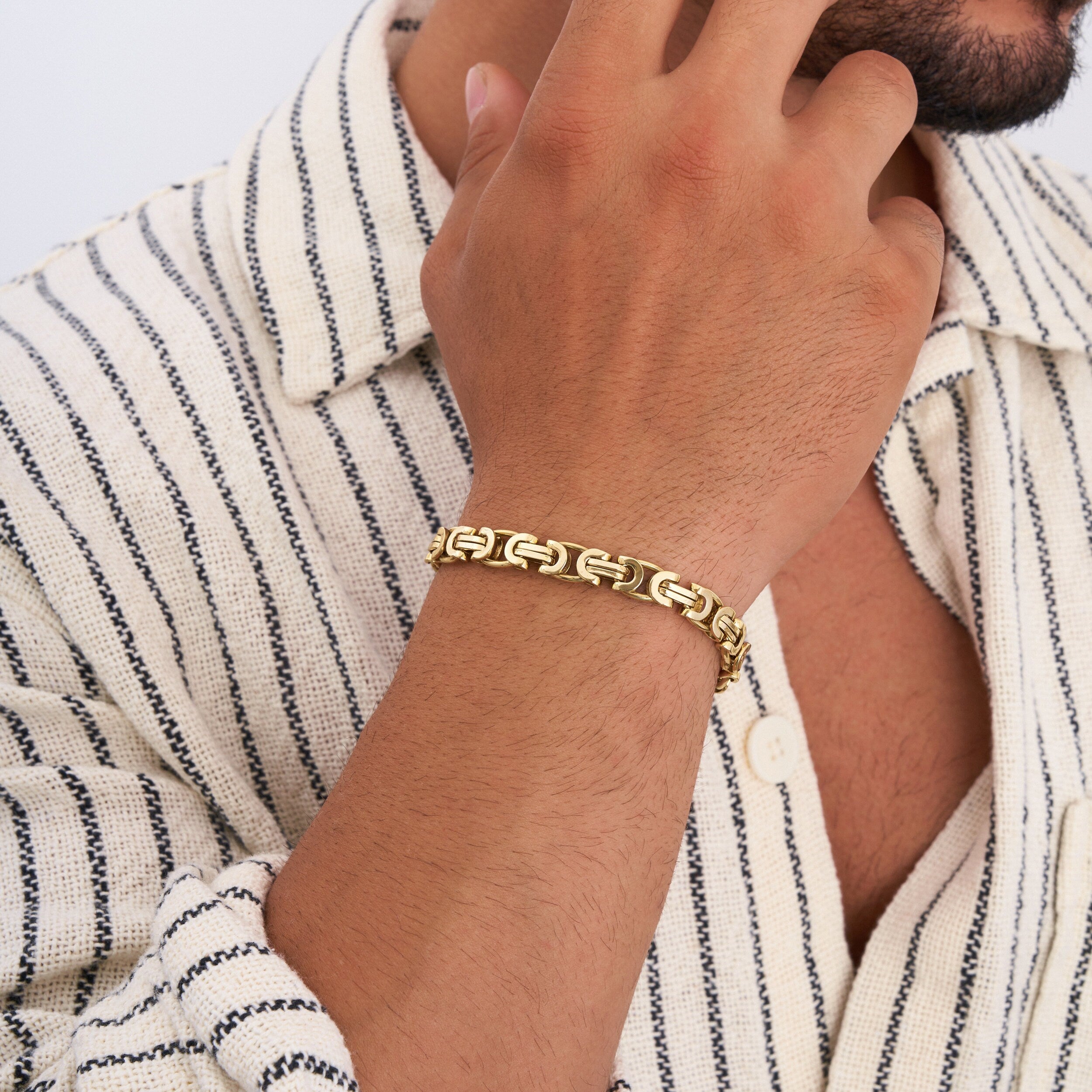 Pulsera bizantina de oro macizo de 14 quilates para hombre