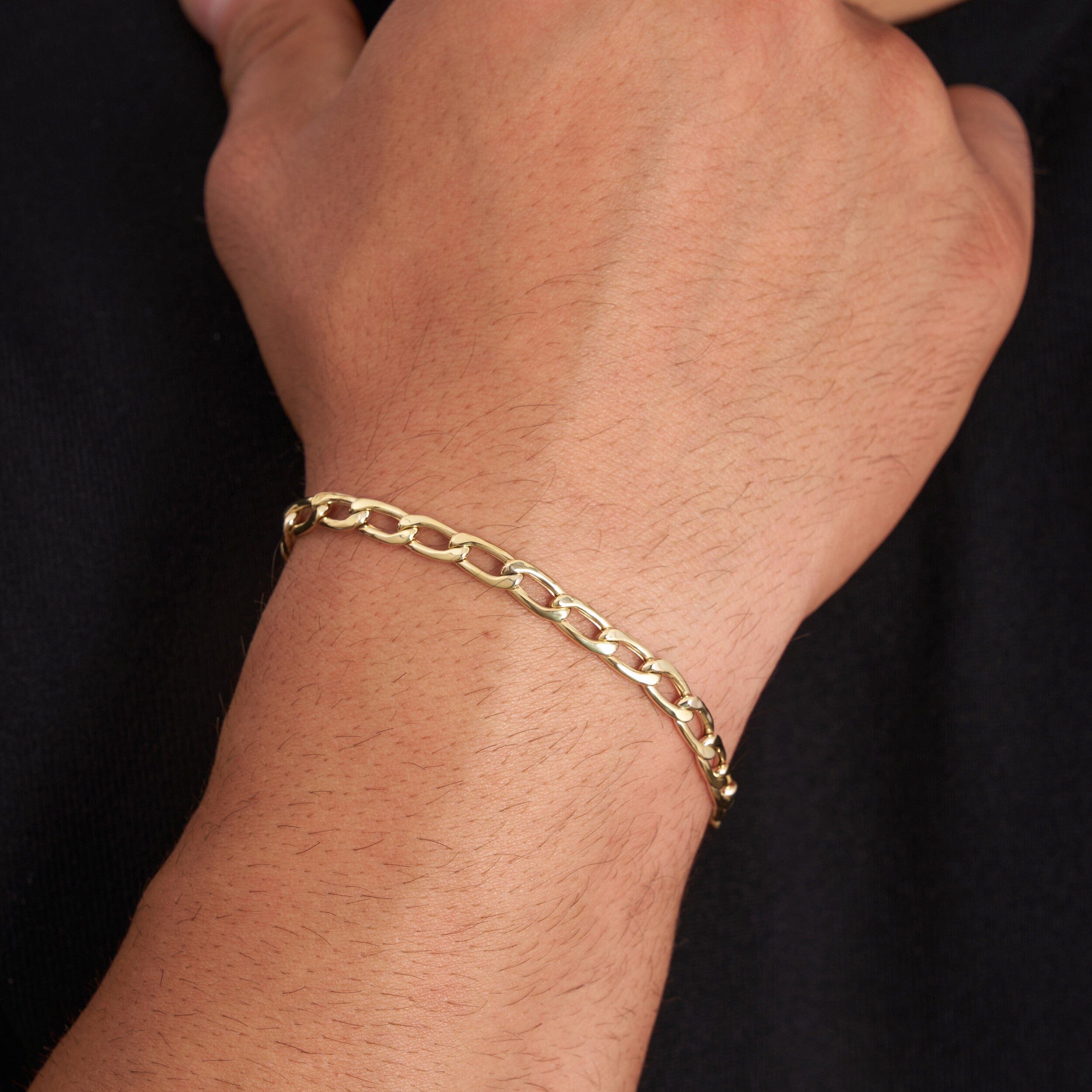 14K Solid Gold Curb Bracelet for Men