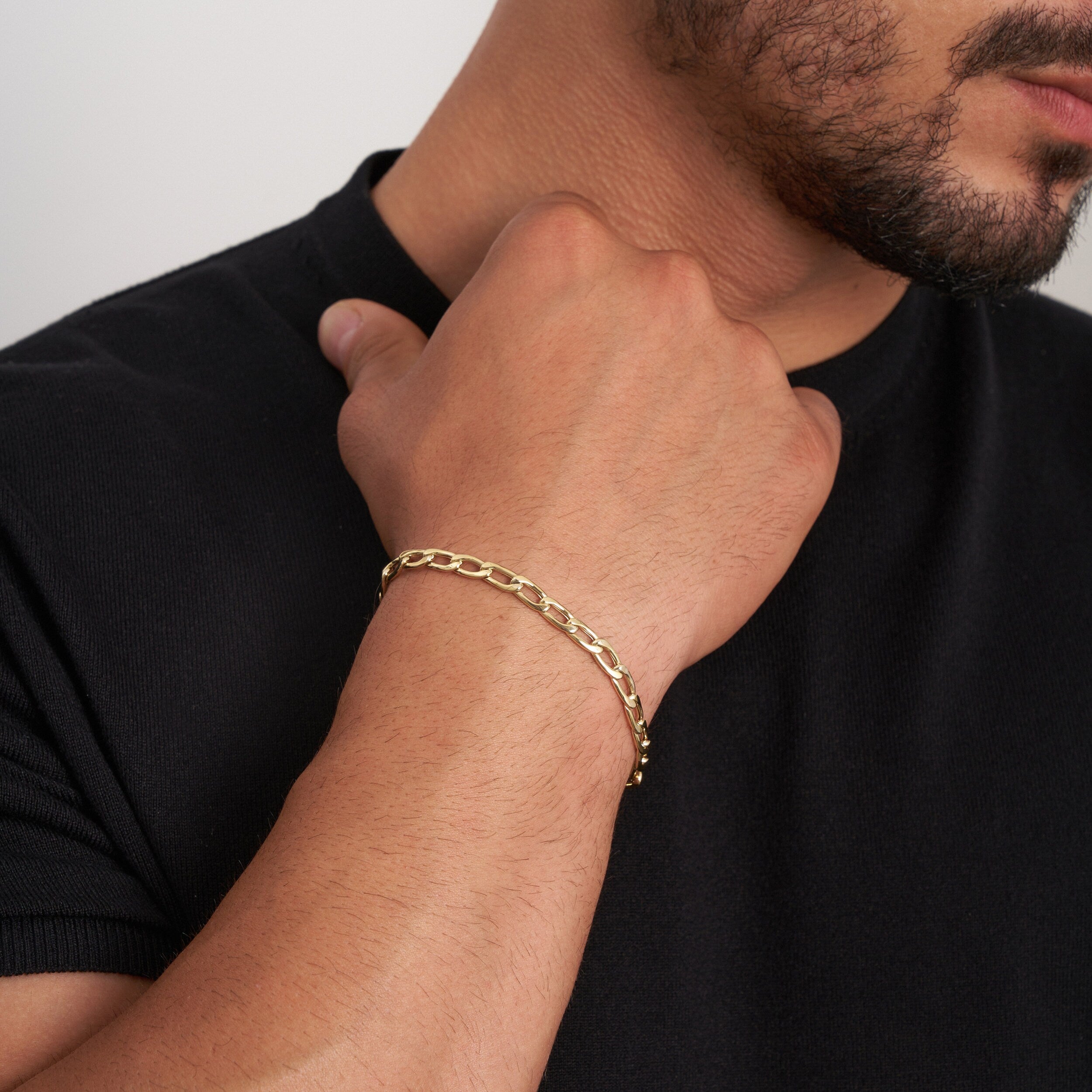 Pulsera de eslabones de oro macizo de 14 quilates para hombre