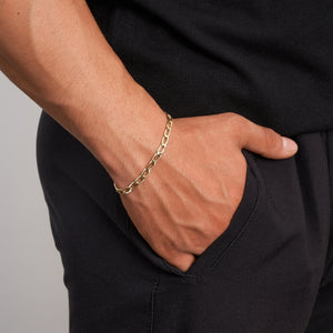 A 14K Solid Gold Curb Bracelet for Men featuring large, oval links in a symmetrical design reminiscent of Miami Cuban style, displayed on a plain white background—ideal for the trendsetter in men's fashion jewelry.