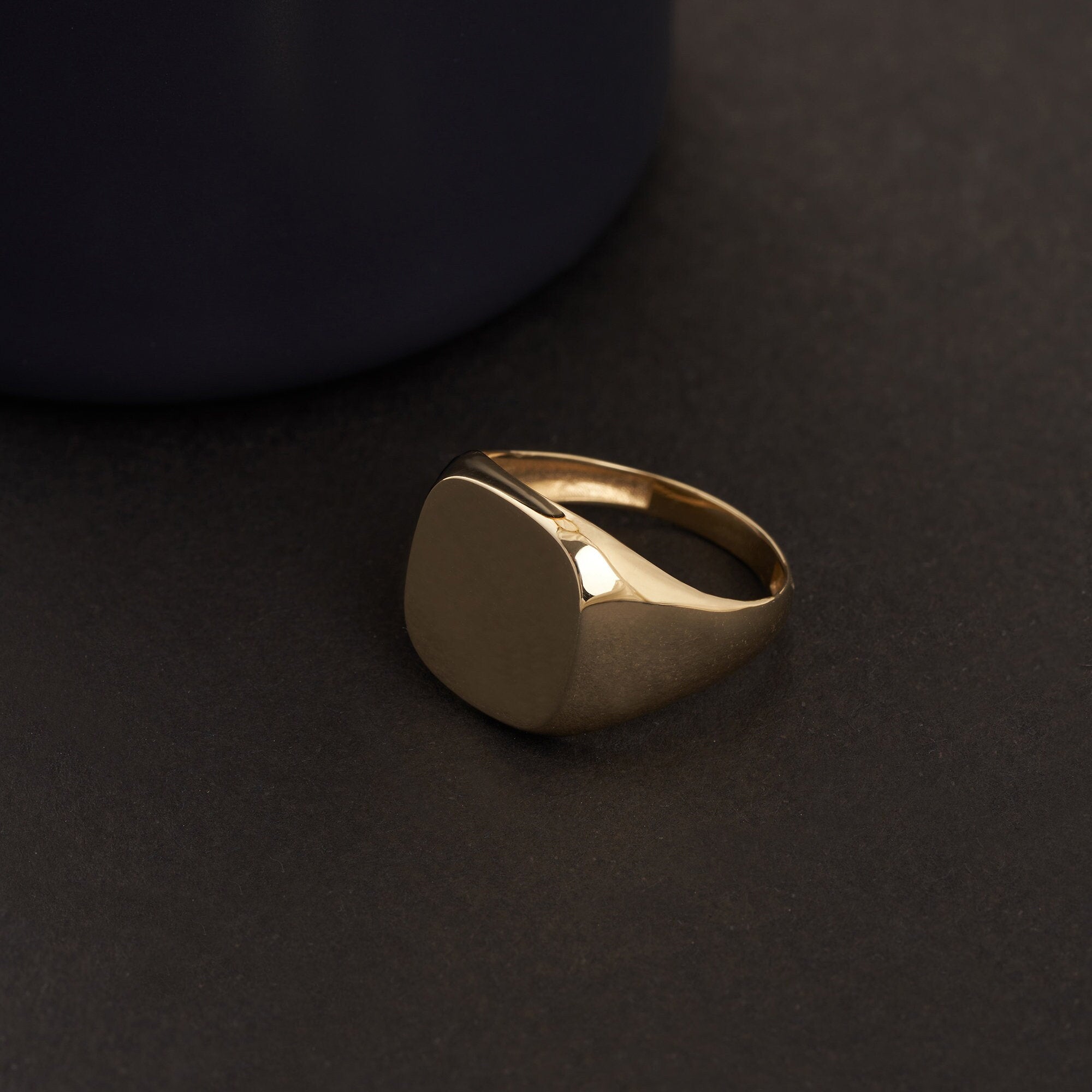 14K Solid Gold Plain Polished Signet Ring For Men