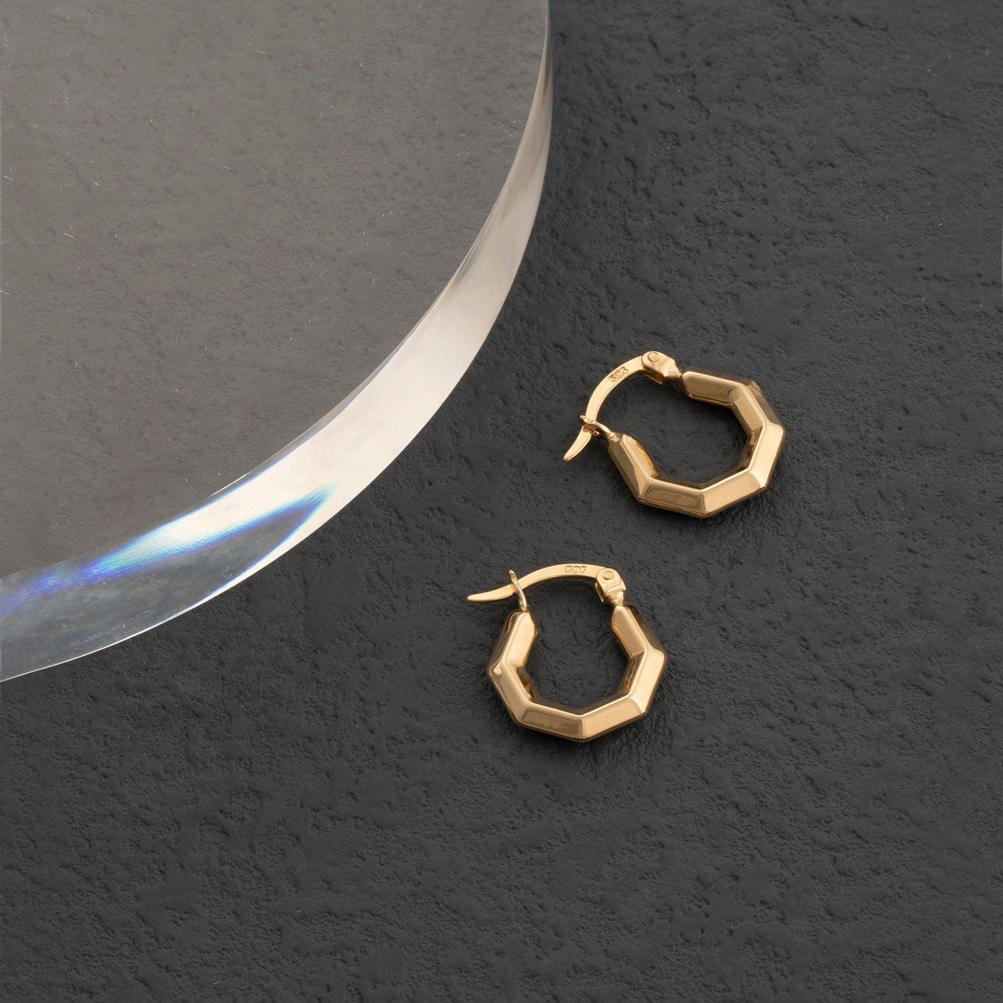 14K Solid Gold Hexagon Hoop Earrings for Men