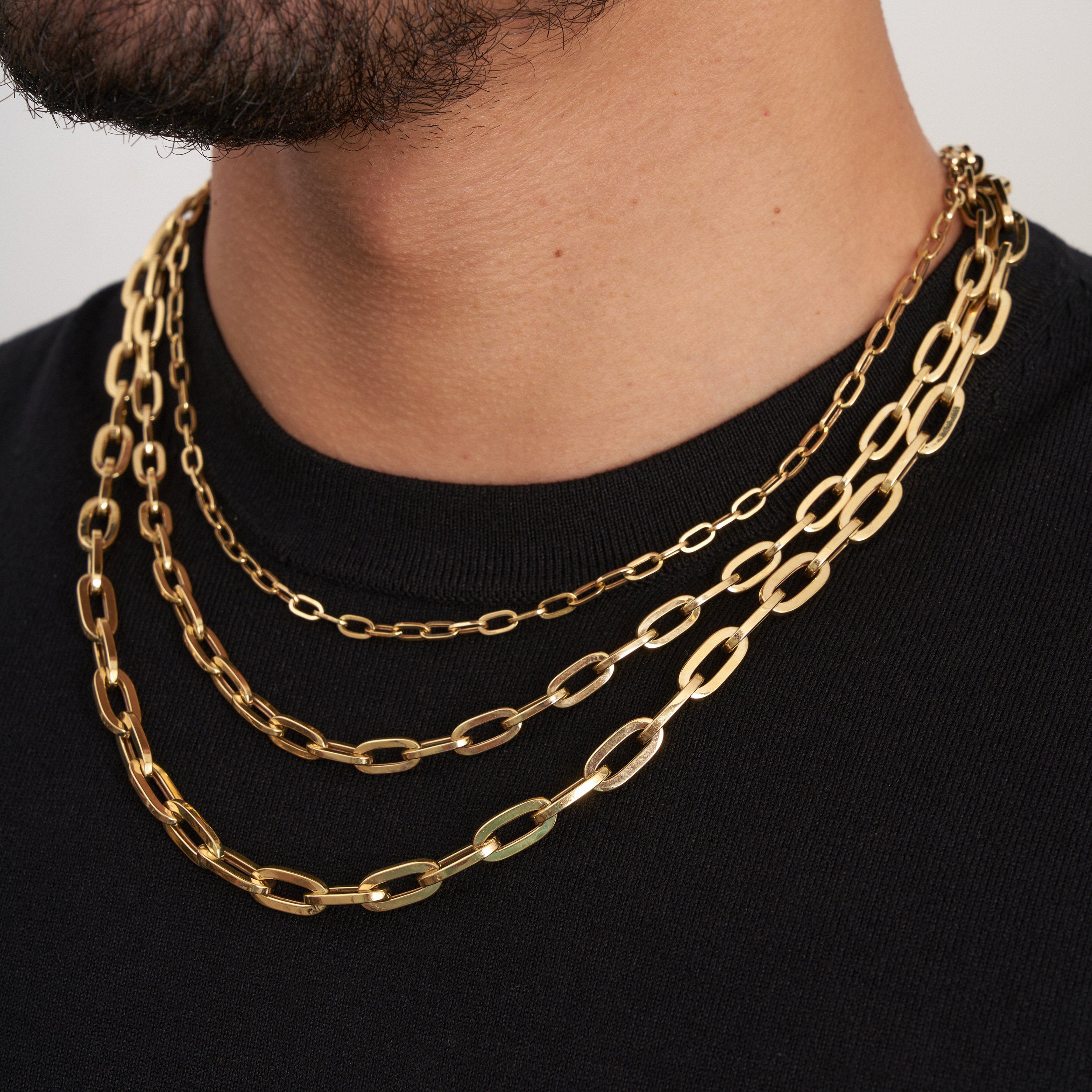 14K Real Solid Gold Paperclip Chain Necklace for Men