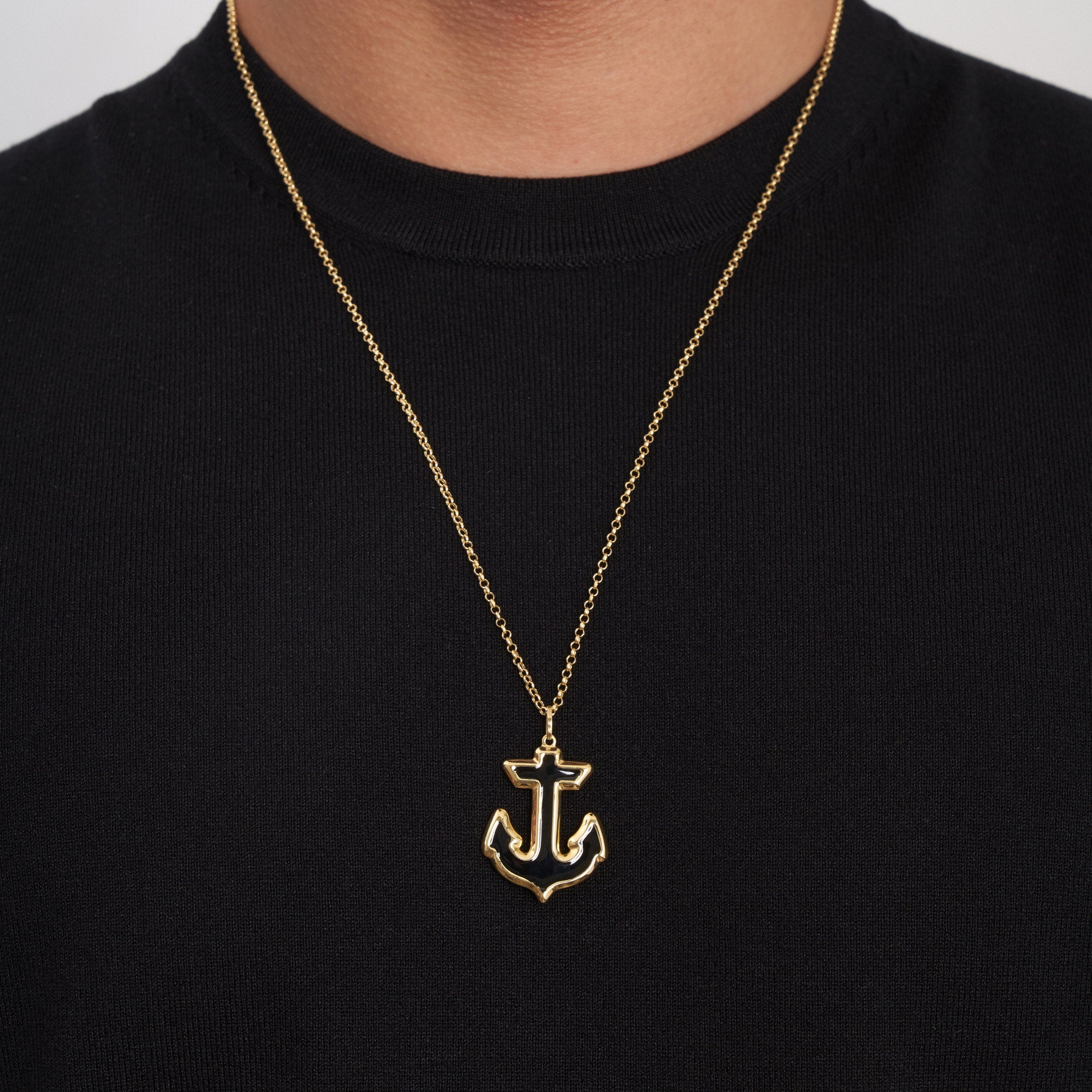 Collar con colgante de ancla de oro macizo de 14 quilates para hombre