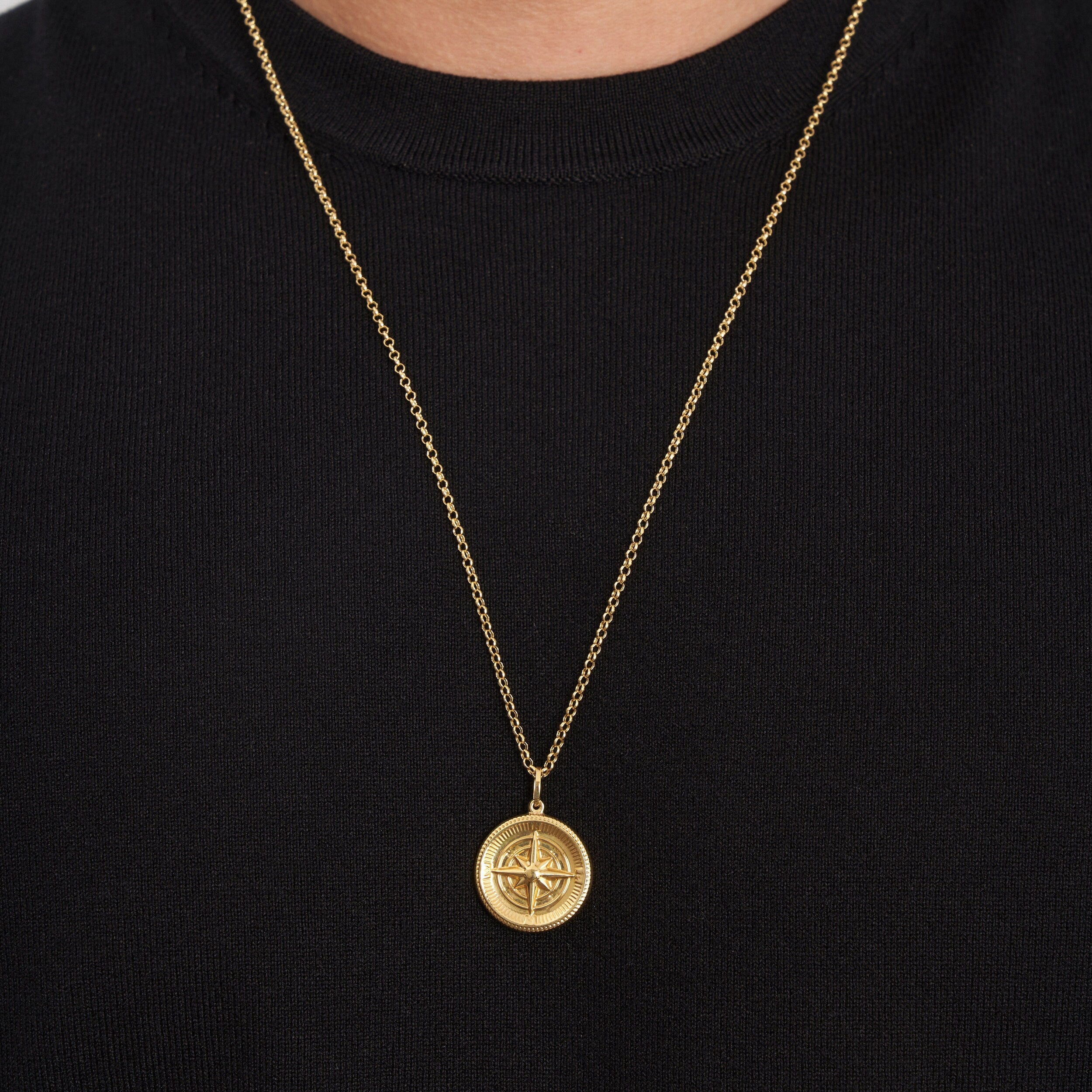 Collar con brújula de oro macizo de 14 quilates para hombre