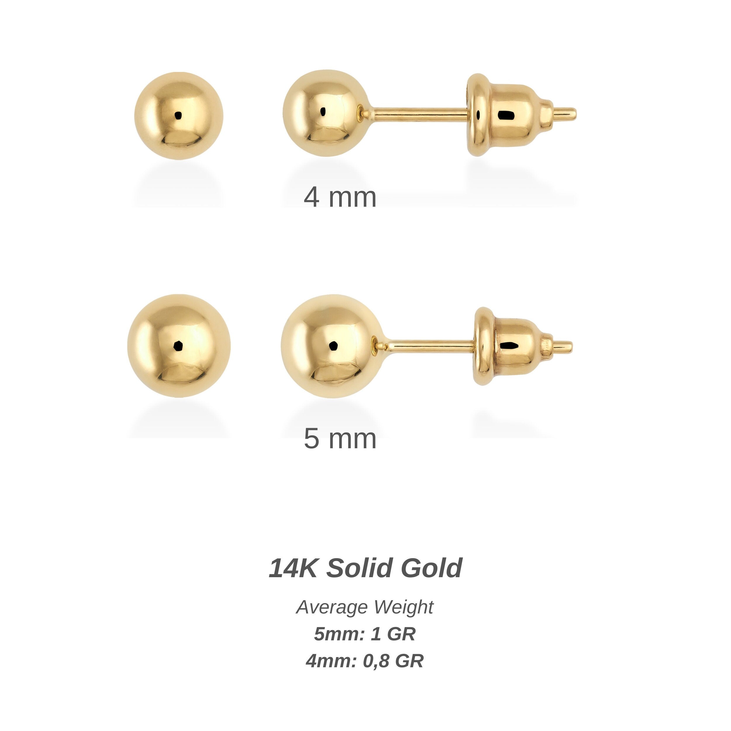 Pendientes de bola de oro macizo de 14 quilates para hombre