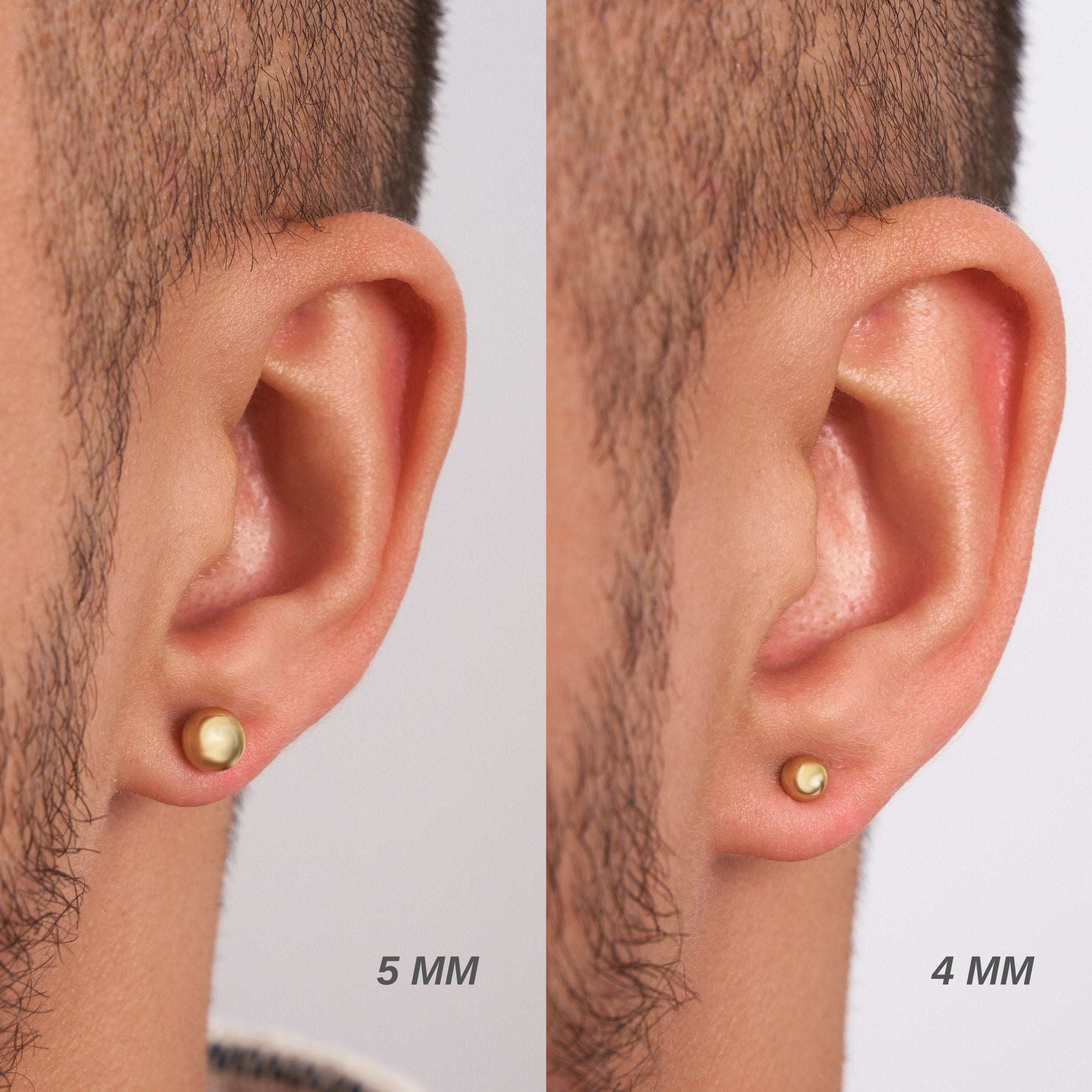 Pendientes de bola de oro macizo de 14 quilates para hombre