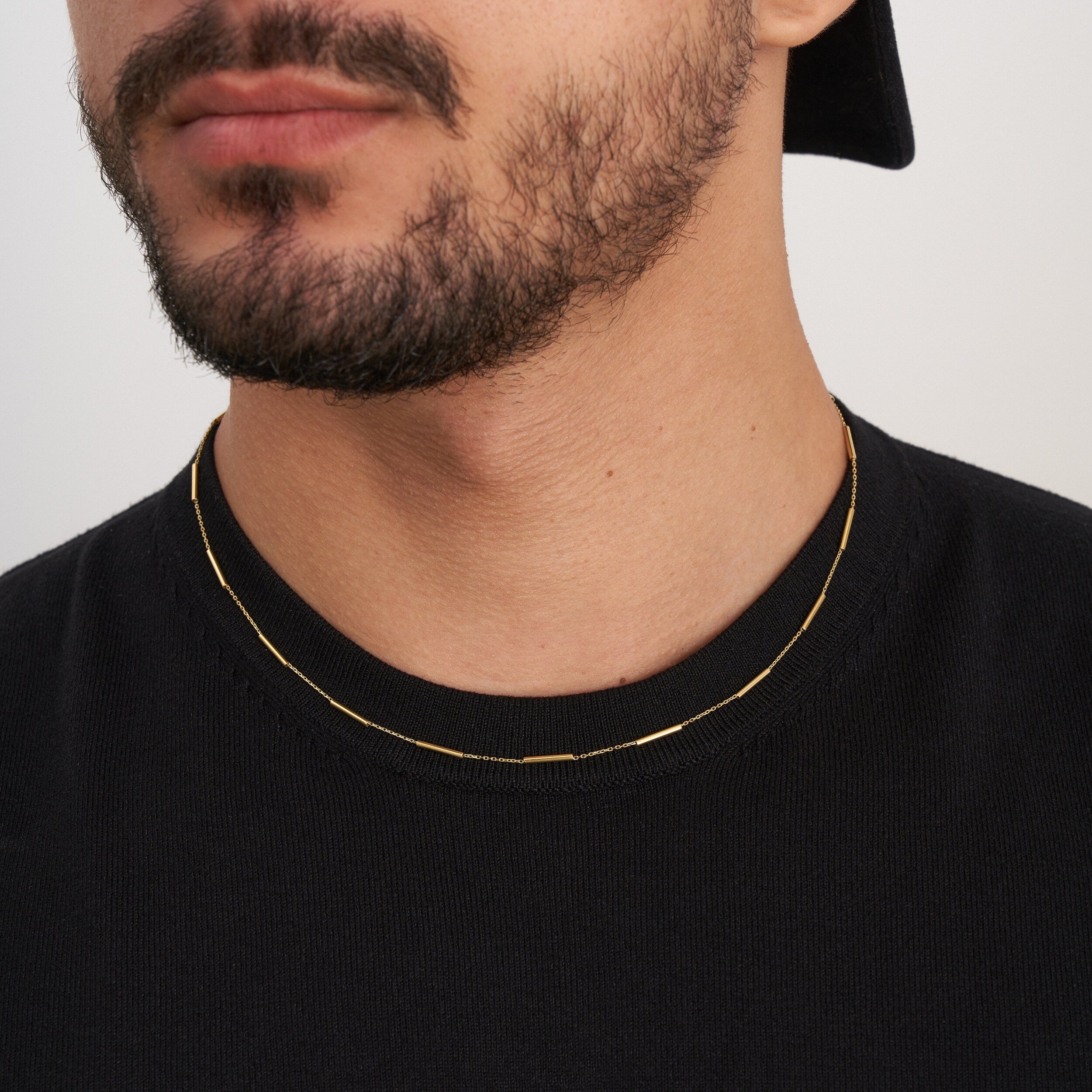 Collar de cadena con barra de oro macizo de 14 quilates para hombre