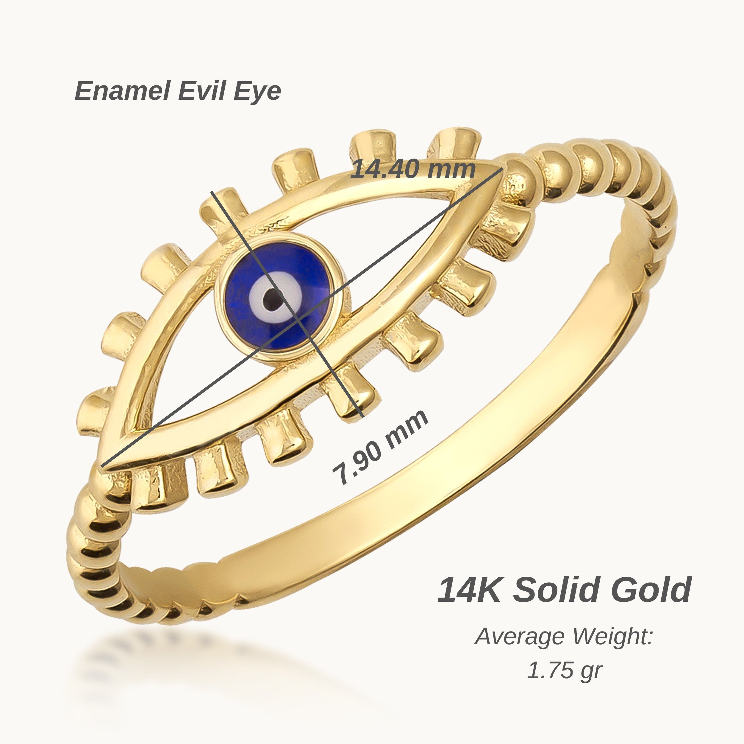 Anillo de oro de 14 quilates con diseño de ojo malvado y esmalte