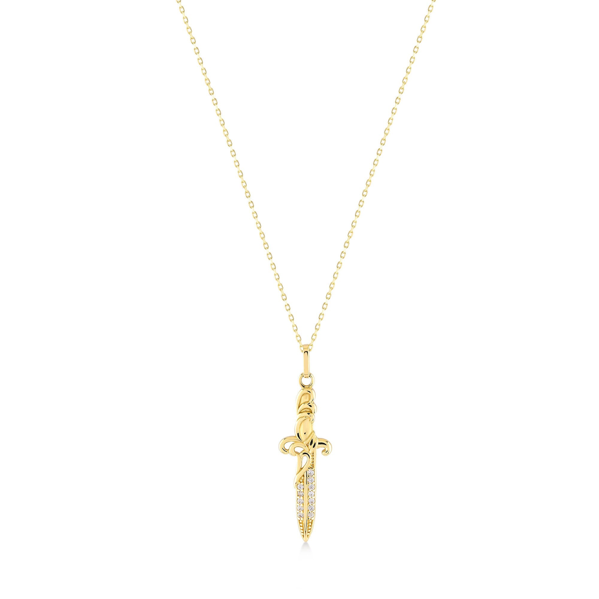 14K Solid Gold Sword Necklace